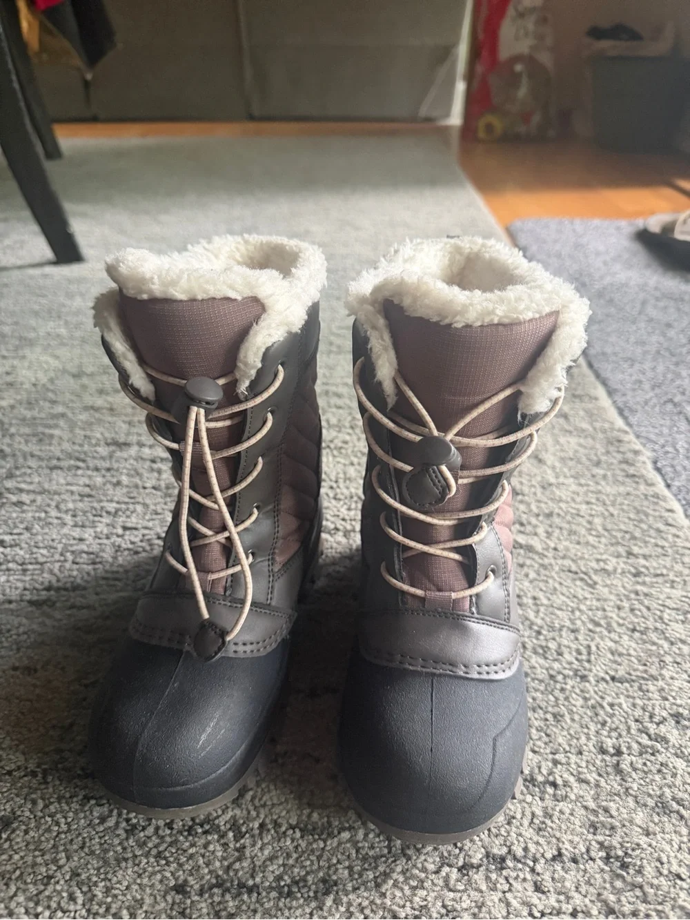 Target Girls Quilted Brown and Gray Winter Boots with Faux Fur